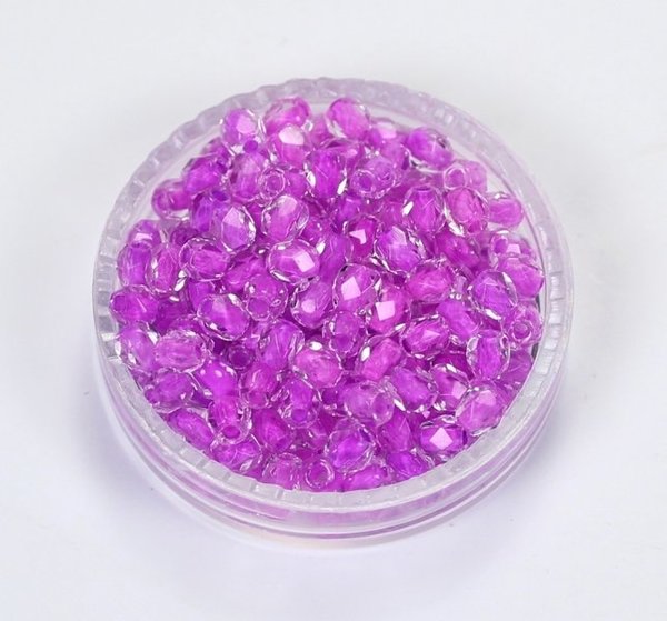 100 Böhmische Glasschliffperlen feuerpolierte Glasperlen 3mm Kristall, mit Violetteinzug