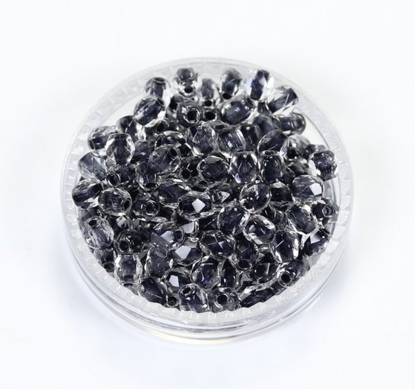 100 Böhmische Glasschliffperlen feuerpolierte Glasperlen 3mm Kristall, mit Schwarzeinzug