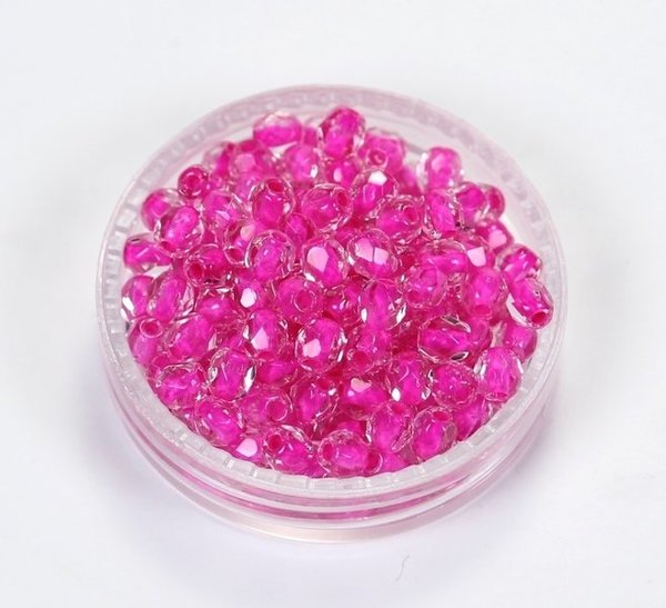 100 Böhmische Glasschliffperlen feuerpolierte Glasperlen 3mm Kristall, mit Rosaeinzug