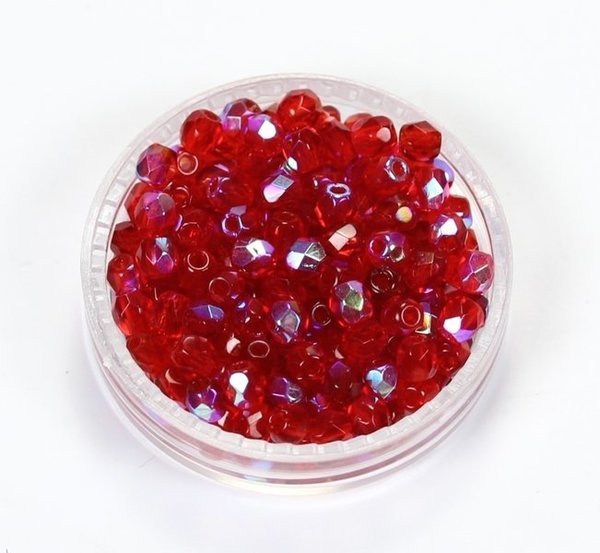 100 Böhmische Glasschliffperlen feuerpolierte Glasperlen 3mm Siam-Rubin Rot, AB veredelt