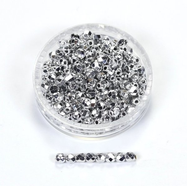 100 Böhmische Glasschliffperlen feuerpolierte Glasperlen 2mm Silber