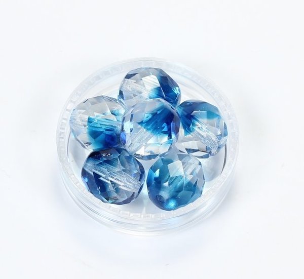 6 Böhmische Glasschliffperlen feuerpolierte Glasperlen 10mm Kristall-Capriblau
