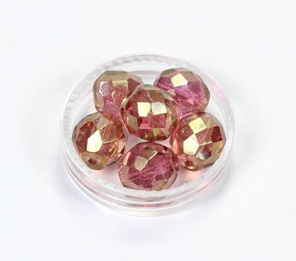 6 Böhmische Glasschliffperlen feuerpolierte Glasperlen 10mm Rosa, mit Lüster