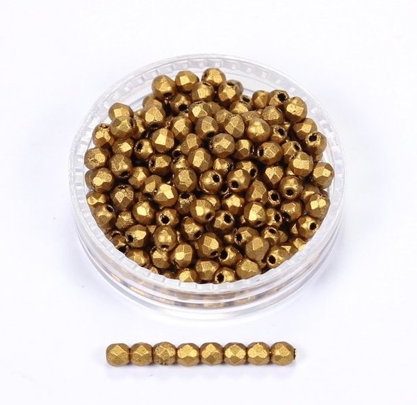 100 Böhmische Glasschliffperlen feuerpolierte Glasperlen 2mm Messing Gold, matt
