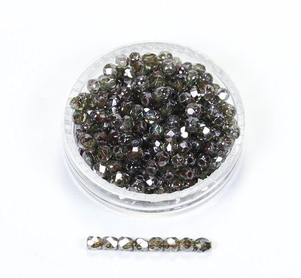 100 Böhmische Glasschliffperlen feuerpolierte Glasperlen 2mm Grün, transparent, mit Lüster