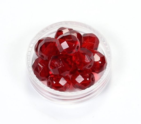 12 Böhmische Glasschliffperlen feuerpolierte Glasperlen 8mm Siam-Rubin Rot