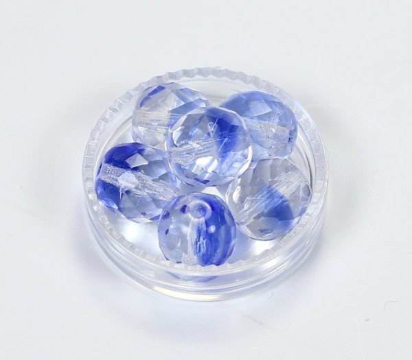 6 Böhmische Glasschliffperlen feuerpolierte Glasperlen 10mm Kristall-Saphirblau