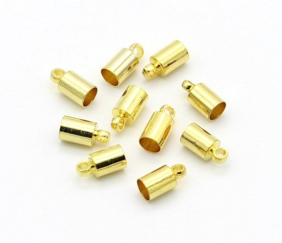 Messing Endkappen mit Öse Endhülsen Endteile Gold ca. 9x4,5mm / Ø 4mm