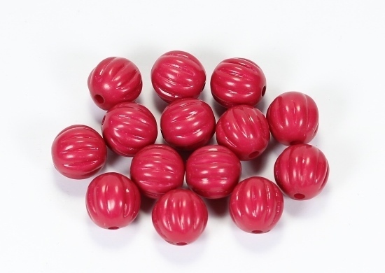 10 Stk. Acryl Perlen Schmuckzwischenteile Rund geriffelt Rosa-Rot 14mm