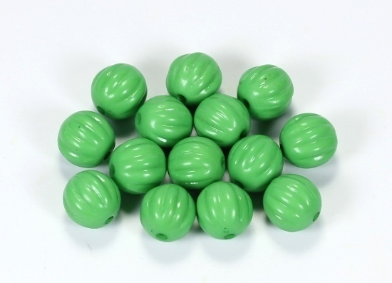 10 Stk. Acryl Perlen Schmuckzwischenteile Rund geriffelt Grün 14mm