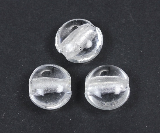3 Stk. Lampwork Glasperlen mit Silberfolie Button Linse Kristall ca. 16x9mm