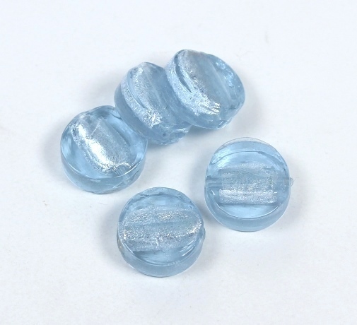 4 Stk. Lampwork Glasperlen mit Silberfolie Rund flach Button Blau-Violett/Tansanit ca. 14x5mm