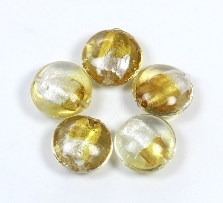 2 Stk. Lampwork Glasperlen mit Silberfolie Rund flach Linse Gold-Kristall ca. 20x10mm