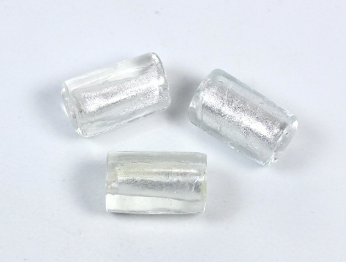 3 Stk. Lampwork Glasperlen mit Silberfolie Zylinder Tube Kristall ca. 16x10mm