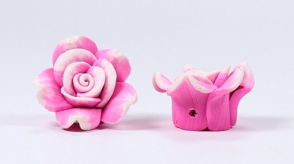 4 Stk. Fimo Blumen Rosen Polymer Clay Perlen Pink-Rosa ca. 25mm