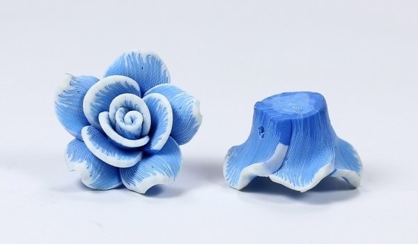4 Stk. Fimo Blumen Rosen Polymer Clay Perlen Blau ca. 24-25mm