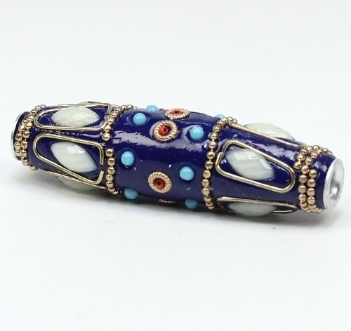 1 Stk. Indonesische Perle Kashmiri Perle Dunkelblau verziert Oval lang 60-60,5mm