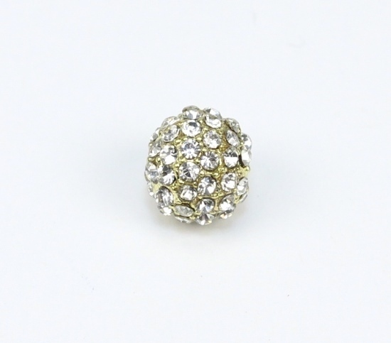 1 Stk. Metall Perlen mit Strass Strassperle Gold hell-Kristall Rund 11x10mm