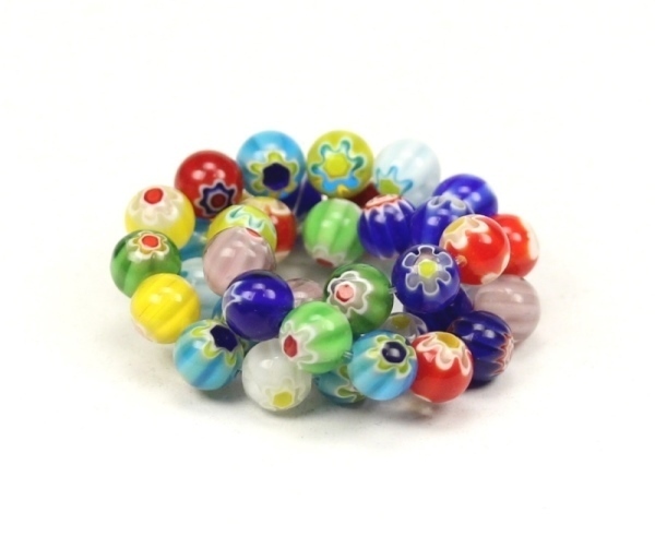 Millefiori Glasperlen mehrfarbig bunte Mischung Handarbeit Blume Perlen Rund 10mm