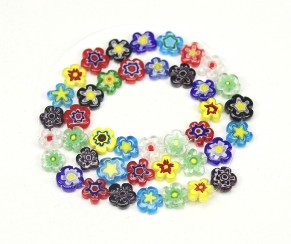 Millefiori Glasperlen mehrfarbig bunte Mischung Handarbeit Blume Perlen flach 10-11x3,5-4,5mm