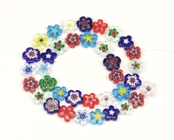 Millefiori Glasperlen mehrfarbig bunte Mischung Handarbeit Blume Perlen flach 11,5-13x4mm