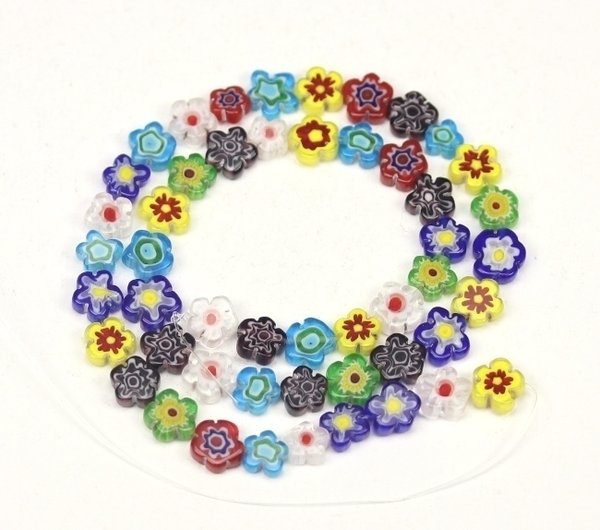 Millefiori Glasperlen mehrfarbig bunte Mischung Handarbeit Blume Perlen flach 8,5-9,5x3,5-4mm