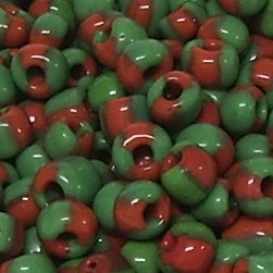500g Rocailles Glasperlen Rund Opak zweifarbig gestreift Rot-Grün 6/0 (ca. 4mm)