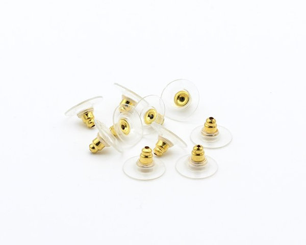 Ohrstopper aus Messing Hüttchen mit Plastik Rückteil für Ohrhaken Gold 11,4x6,4mm